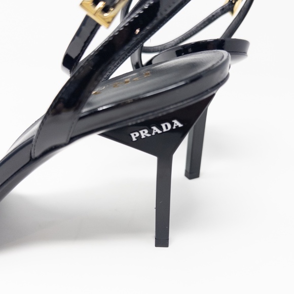 Prada Sandali Ankle Strap Black Patent Leather Stiletto Heels. Size 41 EU - Picture 4 of 8